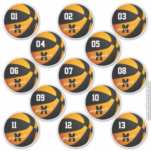 black orange basketball custom 13 players names (Front)