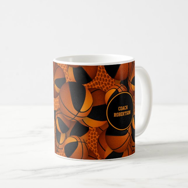 black orange basketball team colours coach name coffee mug (Front Right)