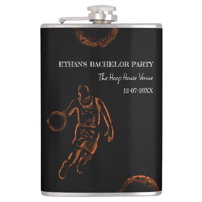 Black Orange Basketball themed party weekend Hip Flask (Front)
