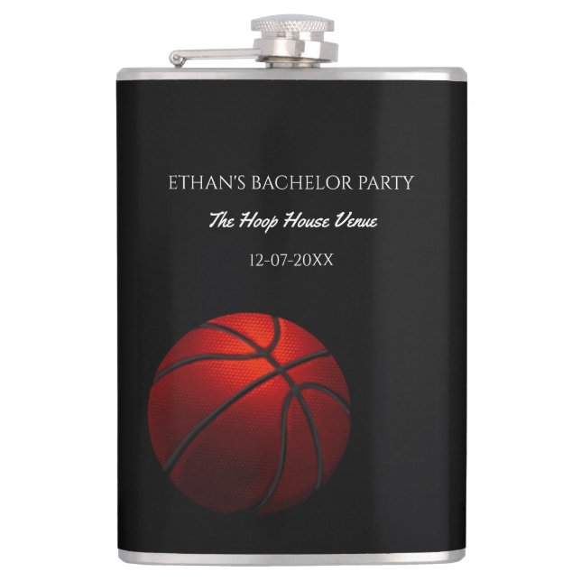 Black Orange Basketball themed party weekend Hip Flask (Front)