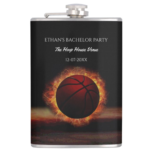 Black Orange Basketball themed party weekend Hip Flask (Front)