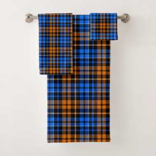 Black Orange Blue Plaid Tartan Design Bath Towel Set