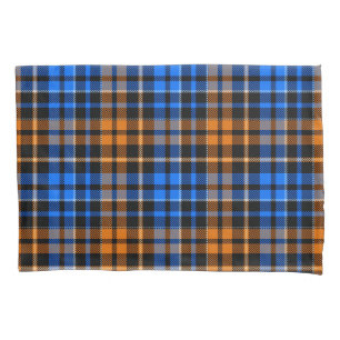 Black Orange Blue Plaid Tartan Design Pillowcase