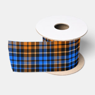 Black Orange Blue Plaid Tartan Design Satin Ribbon