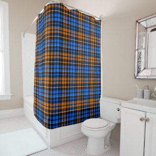 Black Orange Blue Plaid Tartan Design  Shower Curtain