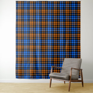Black Orange Blue Plaid Tartan Design  Tapestry