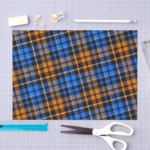 Black Orange Blue Plaid Tartan Design Tissue Paper