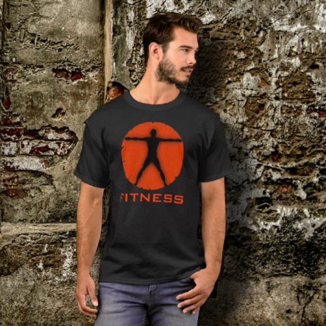 Black Orange Body Madness Fitness Vitruvian Man T-Shirt (Creator Uploaded)