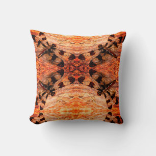 Black, orange, brown  dragonfly pattern solid back cushion