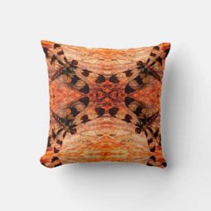 Black, orange, brown  dragonfly pattern solid back cushion