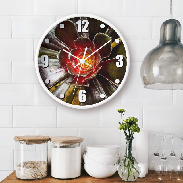 Black orange cactus bold succulent photo modern clock (Creator Uploaded)