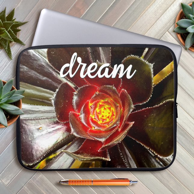 Black Orange Cactus Photography Dream Quote Script Laptop Sleeve (Creator Uploaded)
