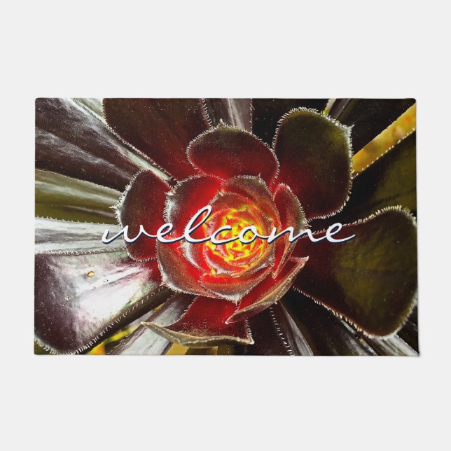Black Orange Cactus Succulent Photo Welcome Bold Doormat (Front)