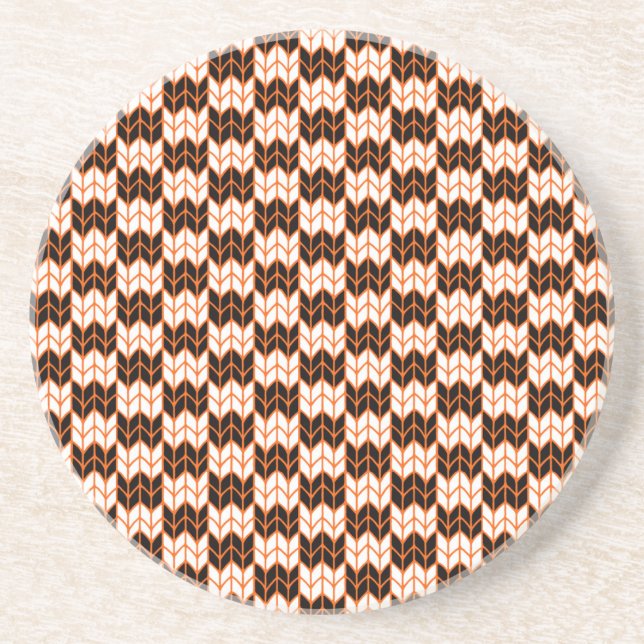 BLACK ORANGE CHECK KNIT Round Sandstone Coaster (Front)