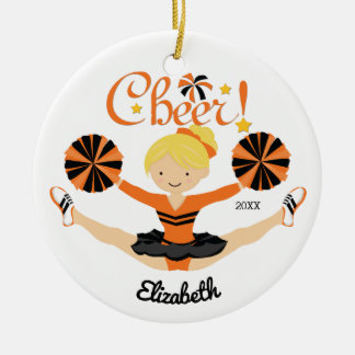 Black & Orange Cheer Blonde Cheerleader Ornament