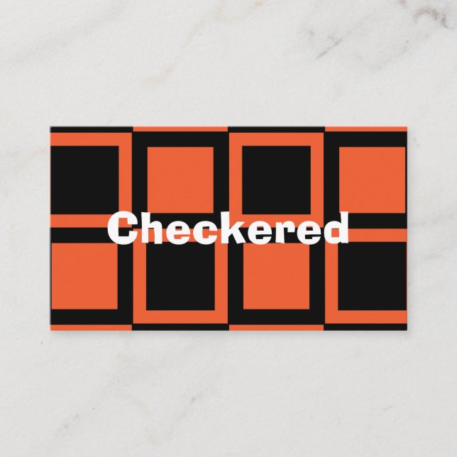 Black Orange Chequered Pattern Business Card (Front)