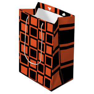 Black Orange Chequered Pattern Medium Gift Bag