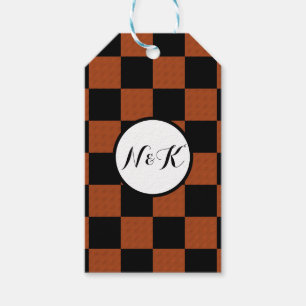 Black & Orange Chequered Squares Buffalo Plaid Gift Tags