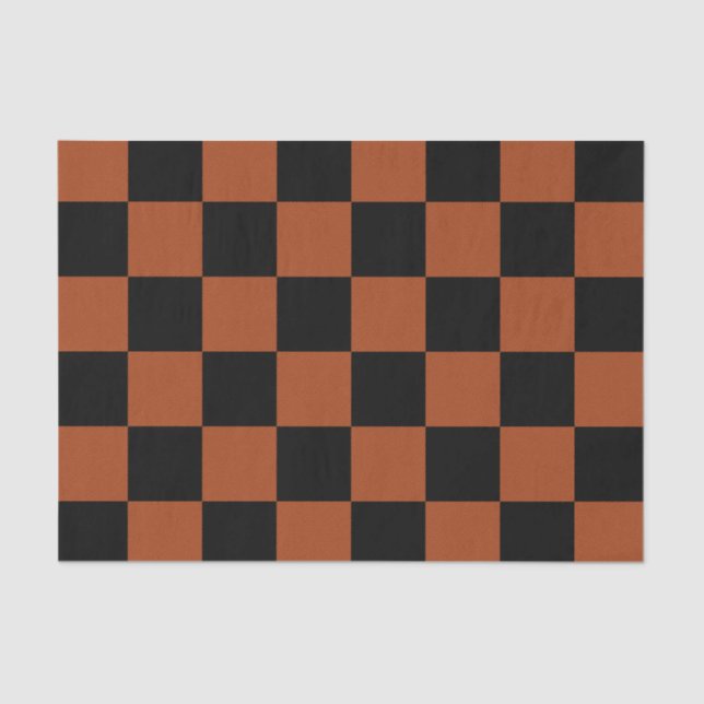 Black & Orange Chequered Squares Buffalo Plaid Tissue Paper (Front)