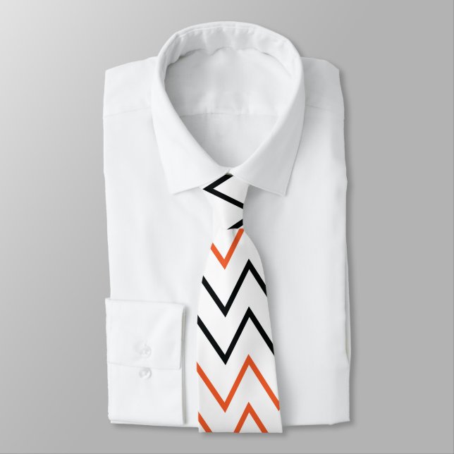 Black Orange Chevron Zigzag Tie (Tied)
