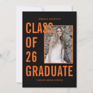 Black & Orange Class Of 26 Photos Graduation Party Invitation