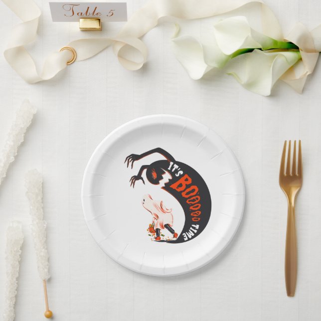 Black Orange Creative Illustration It's Boo  Paper Plate (Wedding)