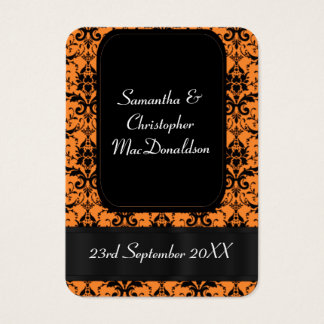 Black orange damask wedding favour thank you tag