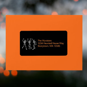 Black Orange Dancing Skeletons Halloween Address Label