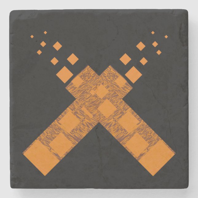 Black Orange Dark Pagan Fire Art Cult Cross Gothic Stone Coaster (Front)