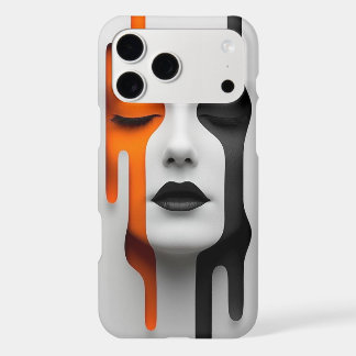 Black & Orange Dripping Paint Surreal Face Phone C