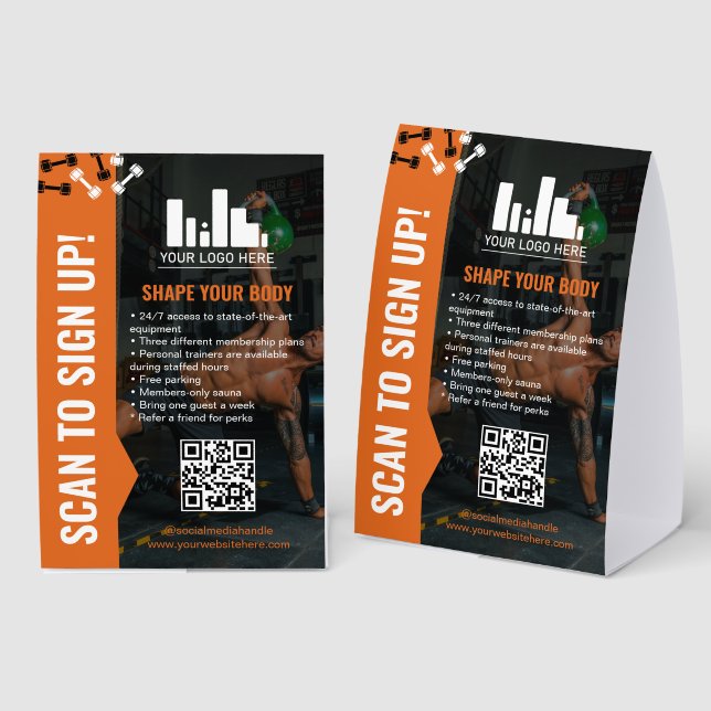 Black Orange Dumbbells Sign Up Gym Membership (Front/Back)