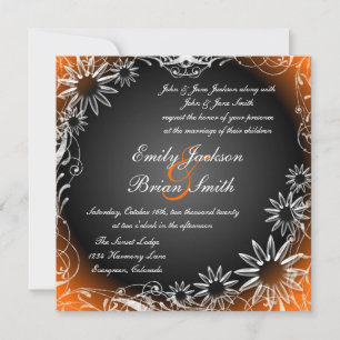 Black orange fade daisy flower wedding invitations