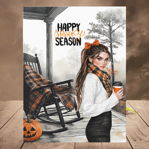 Black Orange Fall Happy Spooky Season Halloween Holiday Postcard