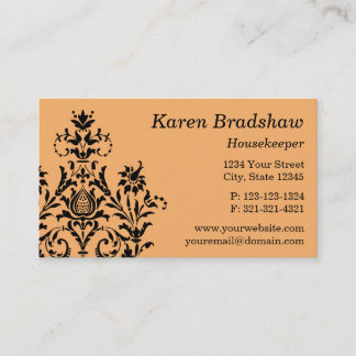 Black & Orange Floral Damask Business Card