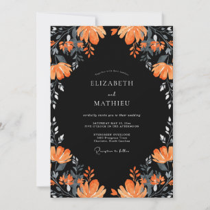 Black Orange Foliage Eucalyptus Wedding Invitation
