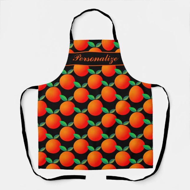 Black & orange fruit print custom kitchen cooking apron (Front)