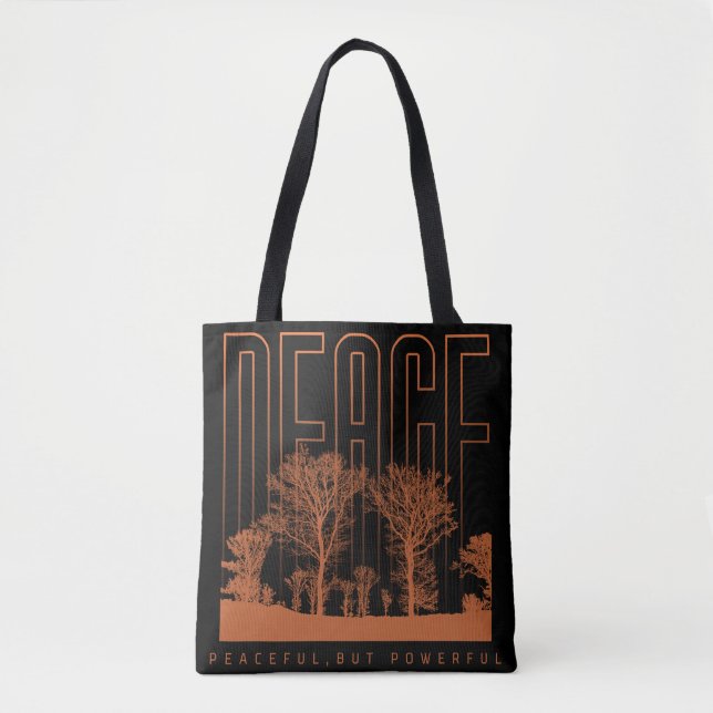 Black Orange Futuristic Peace Shoulder Tote Bag (Front)