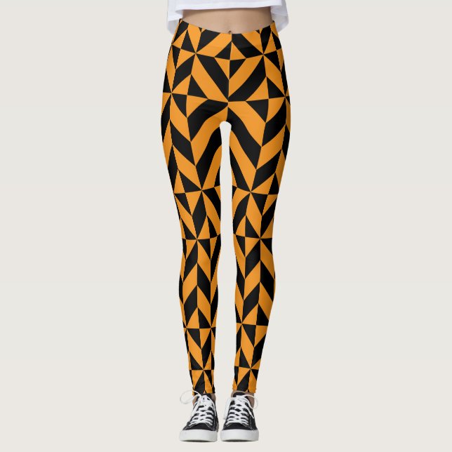 Black Orange Geometric Halloween Leggings (Front)
