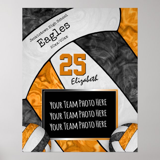 black orange girls' volleyball team photo poster (Front)