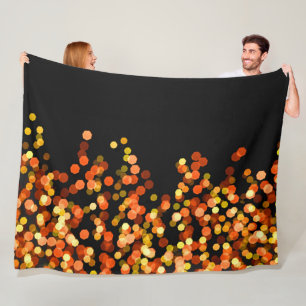 Black Orange Gold Bokeh Lights Fleece Blanket