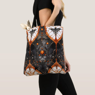 BLACK & ORANGE GOTHIC HALLOWEEN ABSTRACTS TOTE BAG