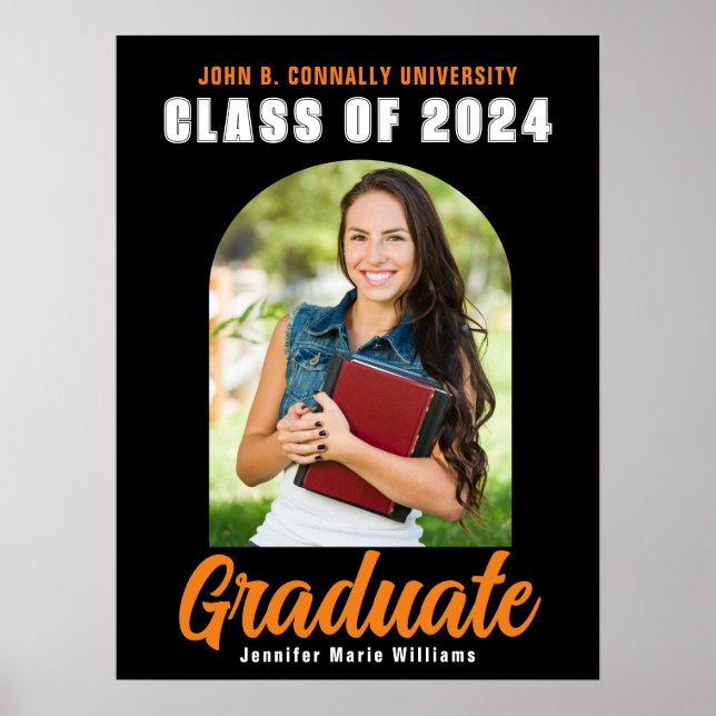 Black Orange Graduate Photo 2023 Graduation Party Poster (Front)