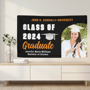 Black Orange Graduate Photo 2026 Graduation Party Banner