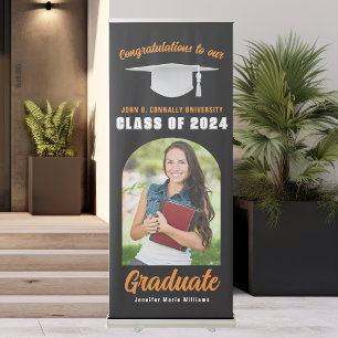 Black Orange Graduate Photo Arch Graduation Party Retractable Banner