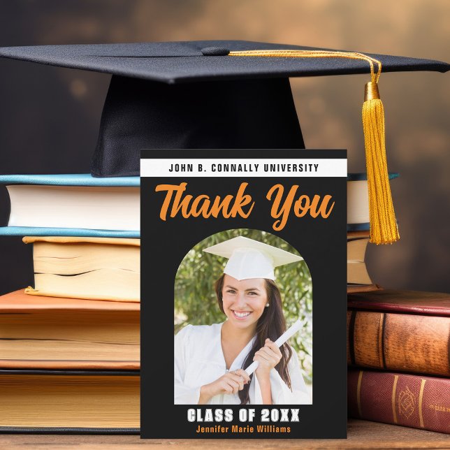 Black Orange Graduate Photo Arch Graduation Thank You Card (Creator Uploaded)