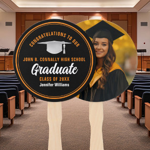 Black Orange Graduate Photo Graduation Party Hand Fan