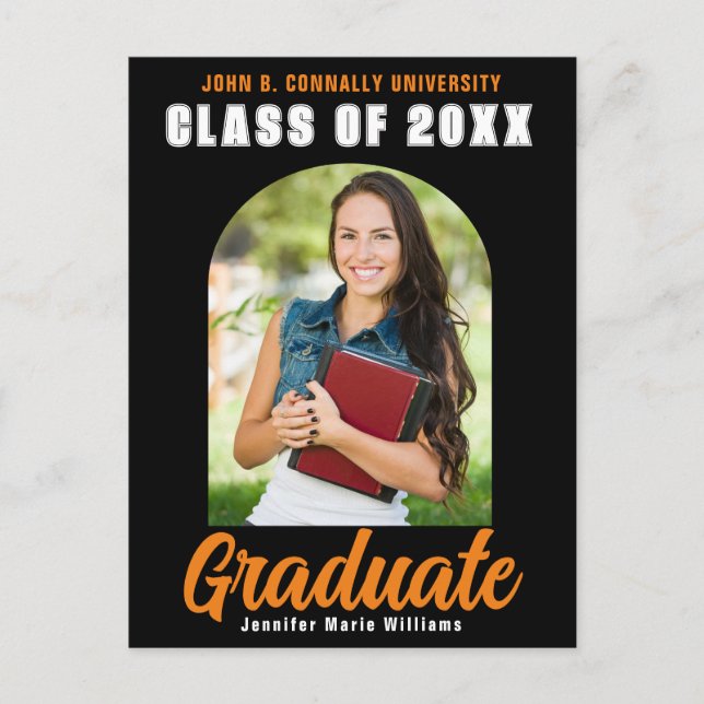 Black Orange Graduate Photo Modern Bold Graduation Postcard (Front)