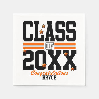 Black|Orange Graduating Class Year Napkin