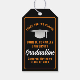 Black Orange Graduation Party Personalised Gift Tags