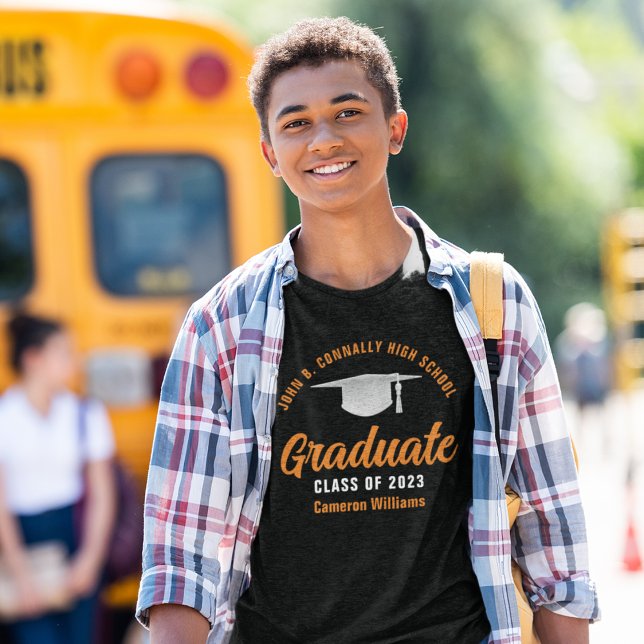 Black Orange Graduation Personalised 2025 Graduate T-Shirt (Creator Uploaded)